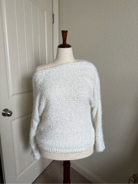 Maurices White Off-the-Shoulder Fuzzy Sweater - XL